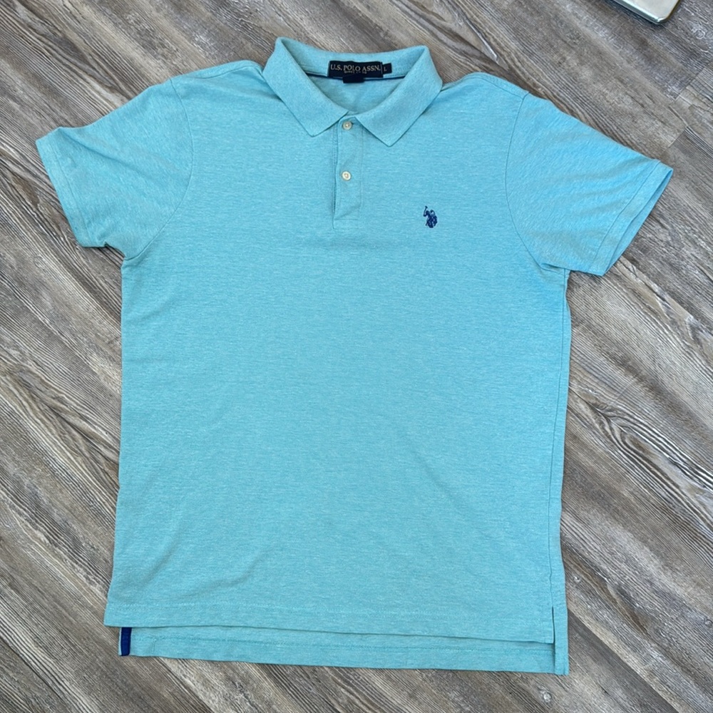 US Polo Assn. Men’s Light Blue Polo Short Sleeve Shirt Slim Fit Golf Size L